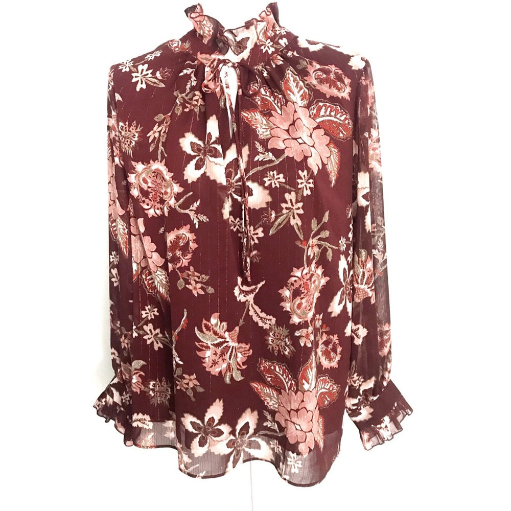 Violet + Claire Burgundy Floral Blouse Size L